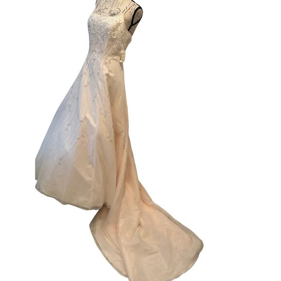 NWT Mon Cheri Blush Wedding Dress Beaded Embellished Bodice/skirt Sz 8 - Picture 5 of 16